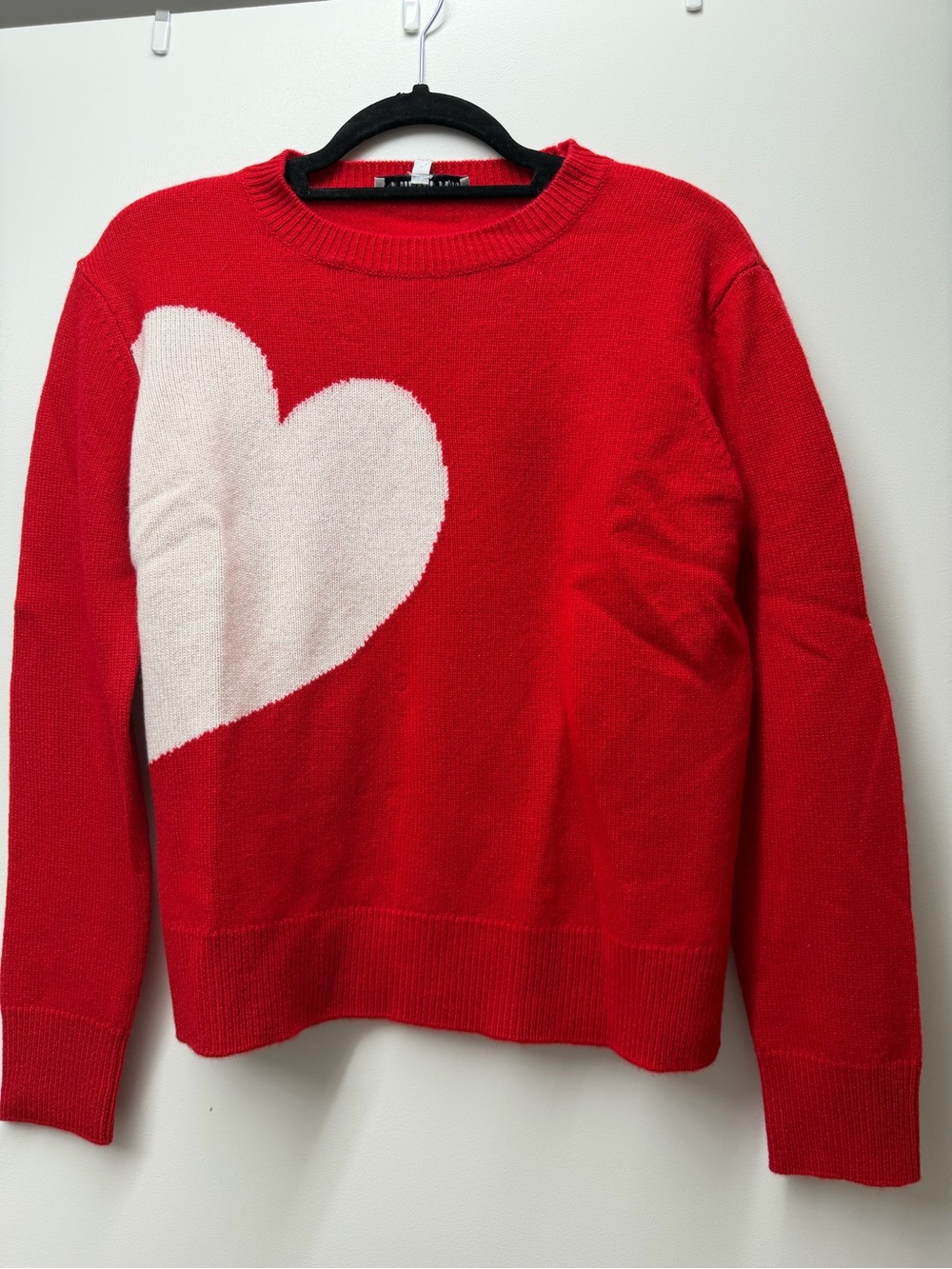Red Crewneck Sweater with White Heart Accent